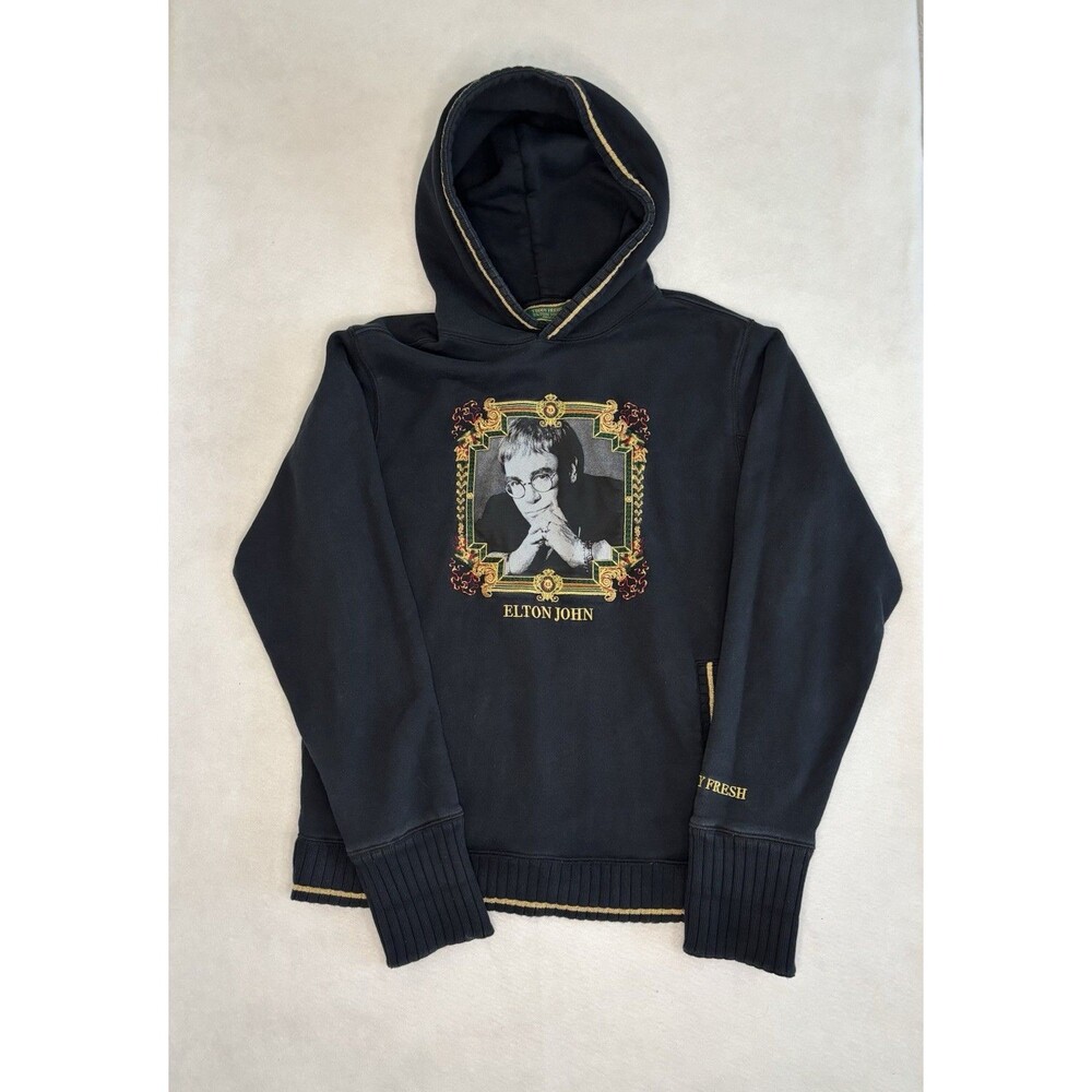 Elton John x Teddy Fresh Baroque Portrait Hoodie Black/Gold - Men's M - RARE